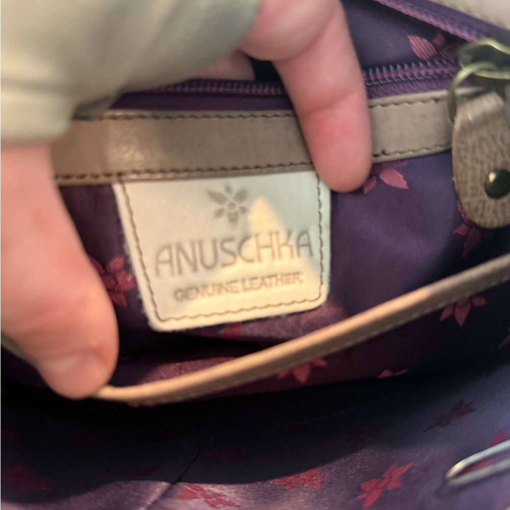 Anuschka Peacock Hand-Painted Blue Floral Crossbody Bag - Picture 8 of 15